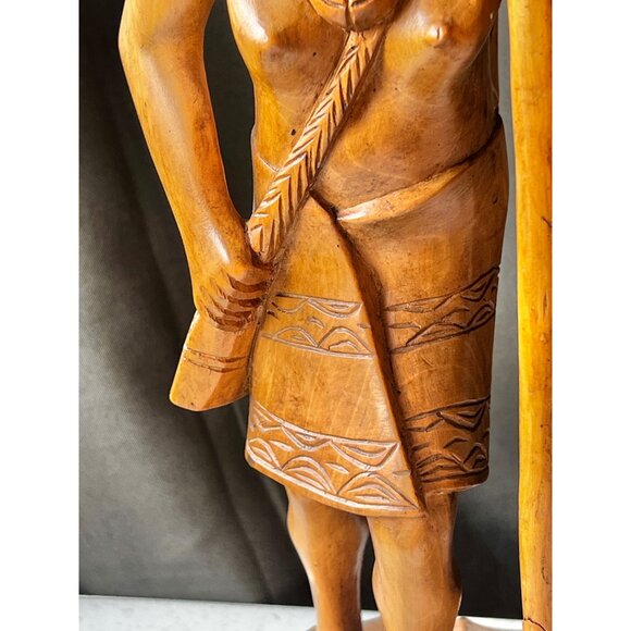 Hand-Carved Ifugao Female Wood Sculpture Narra Wood With Dog Figurine 13.5" Tall - Picture 7 of 14
